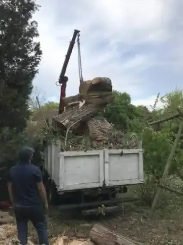 Evacuation billes bois camion grue - Parisy Espaces Verts, paysagiste dans l'Eure (27)